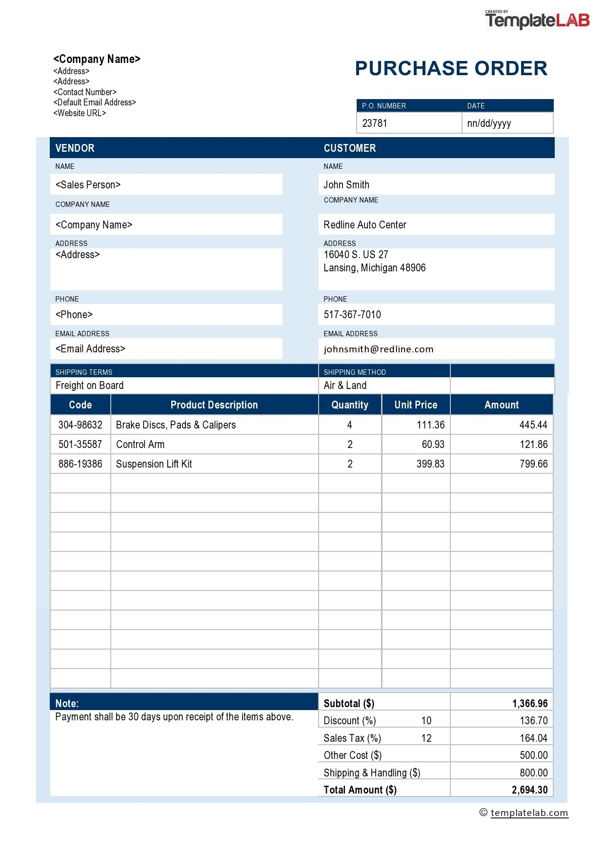 free purchase order template