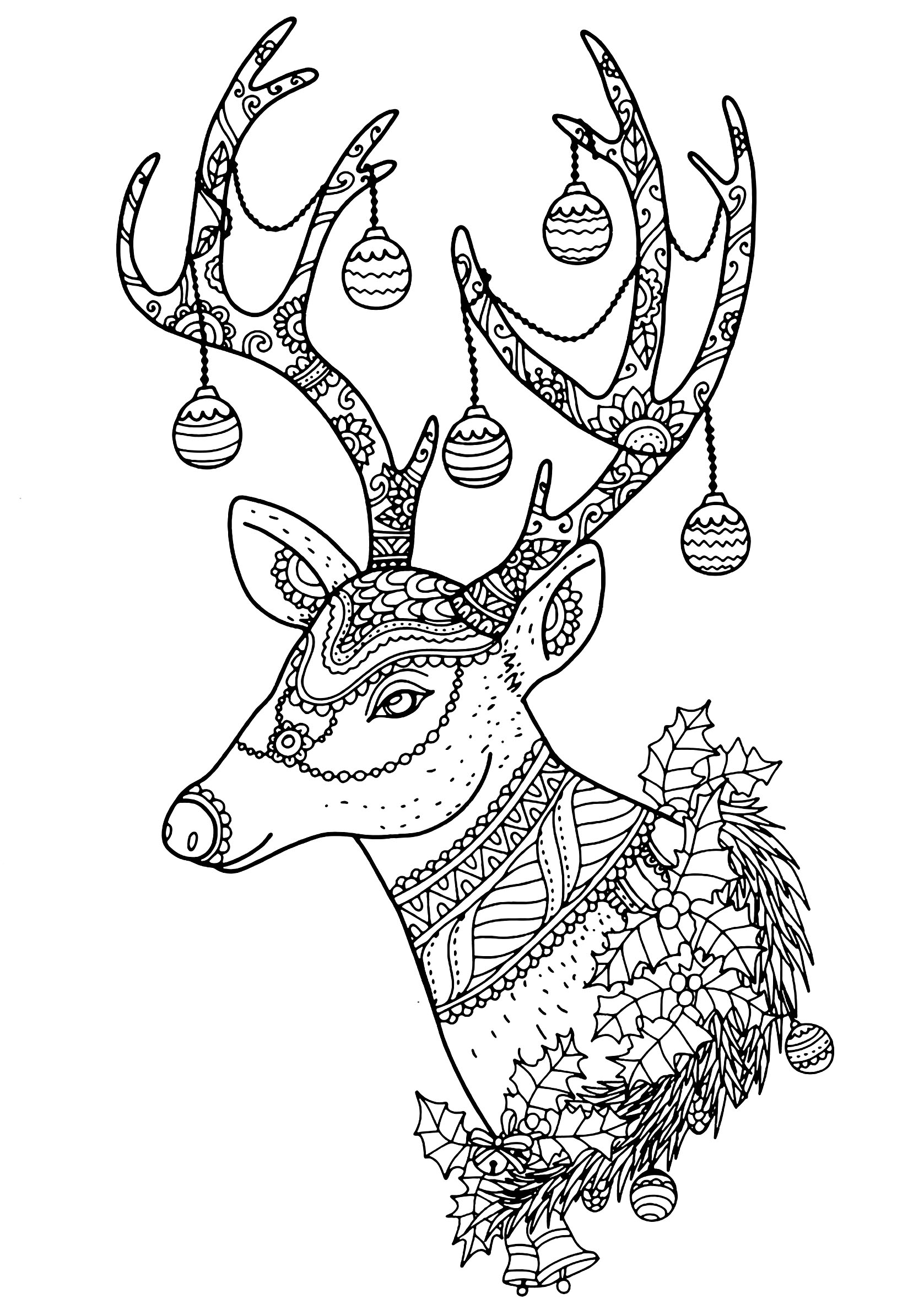 Christmas Reindeer Nontachai Hengtragool Christmas Coloring Pages For Adults