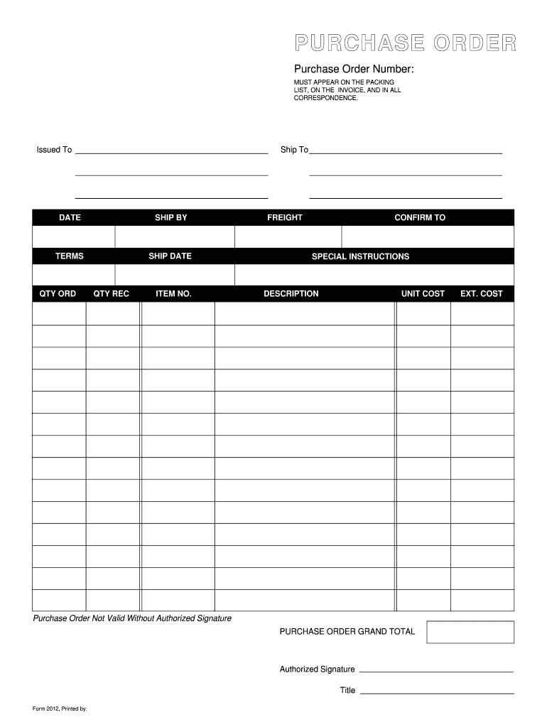 Purchase Order Form Fill Online Printable Fillable Blank PdfFiller