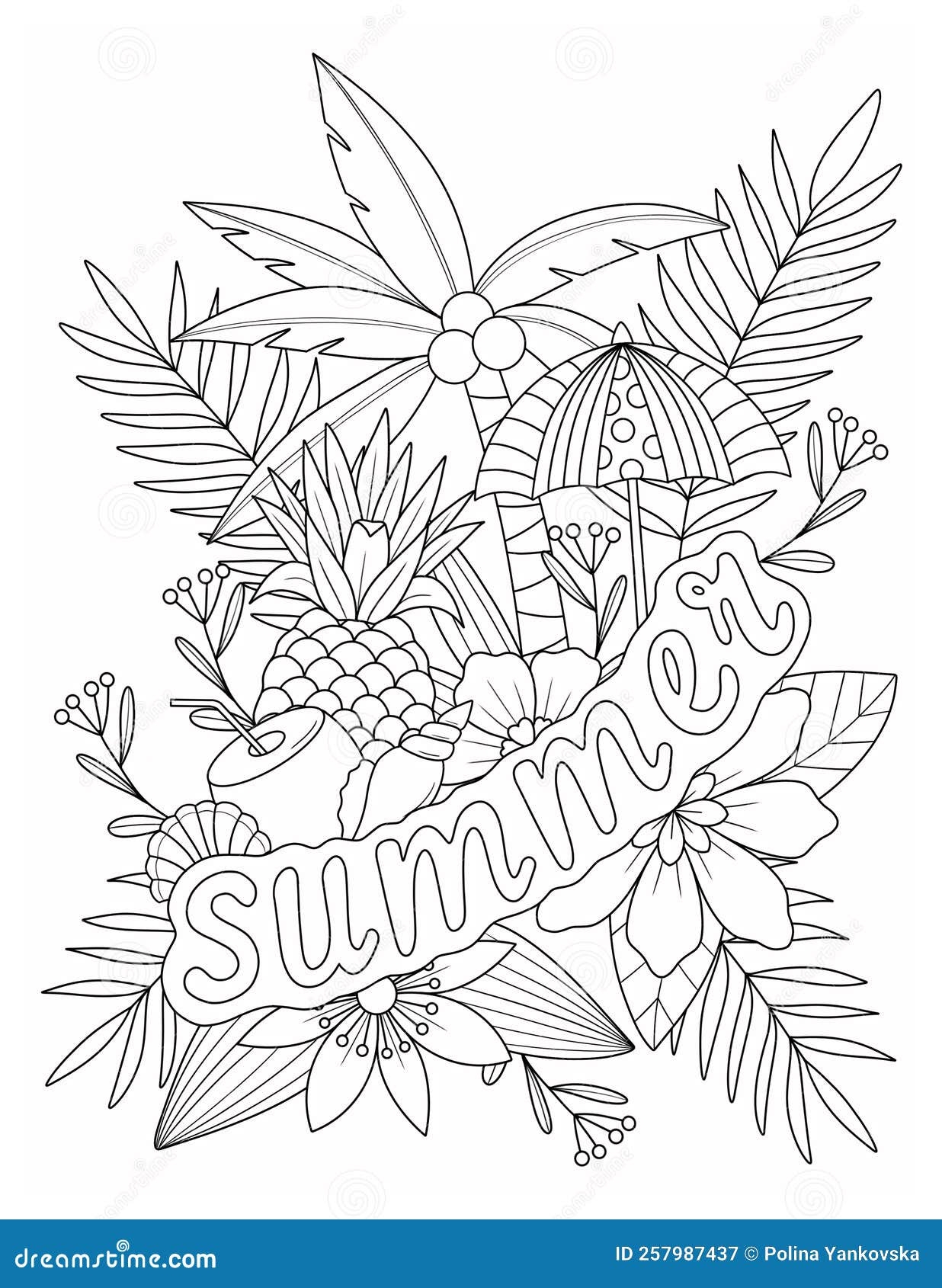 Summer Coloring Page For Adult Stock Illustration Illustration Of Artwork Happy 257987437