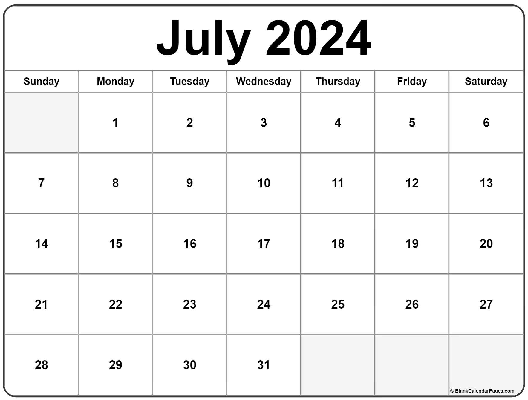2024 July Calendar