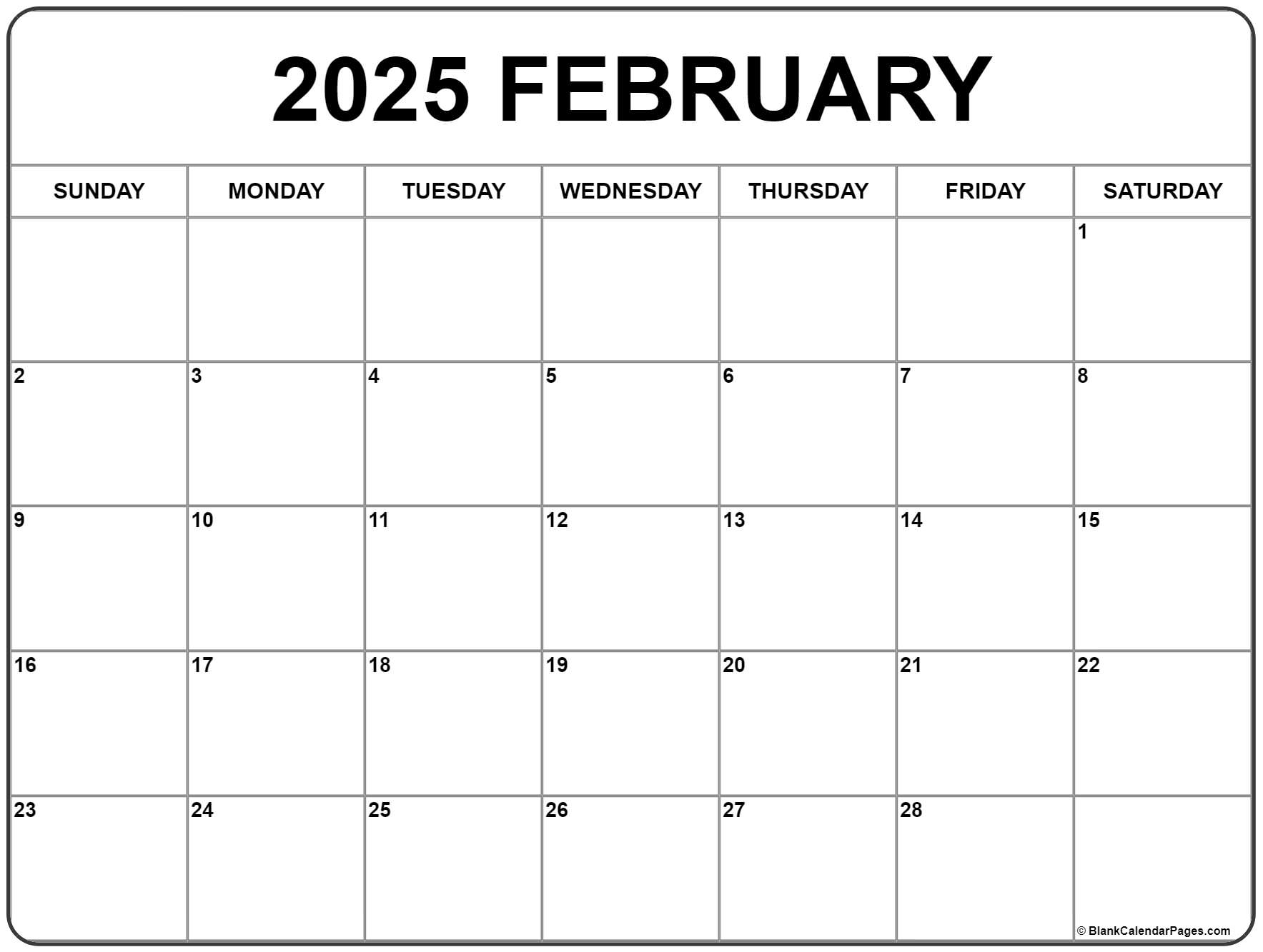 2025 February Calendar Template Fillable 15th Ramon M Tall