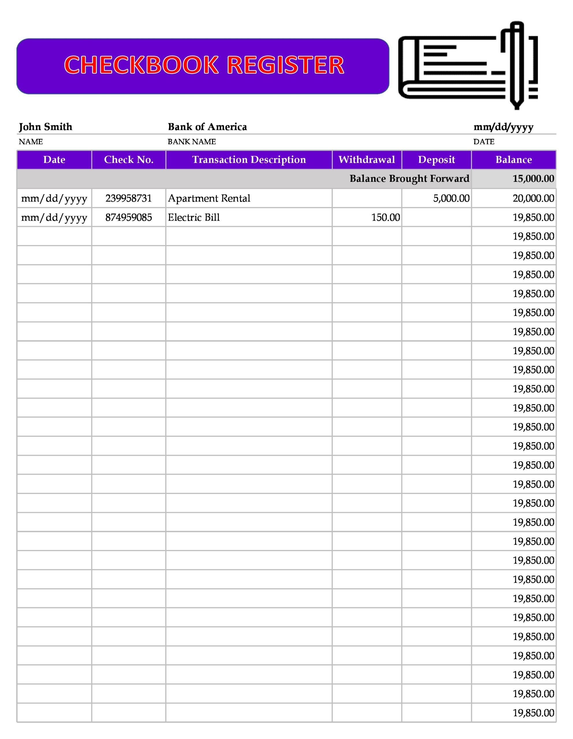 39 Checkbook Register Templates 100 Free Printable TemplateLab