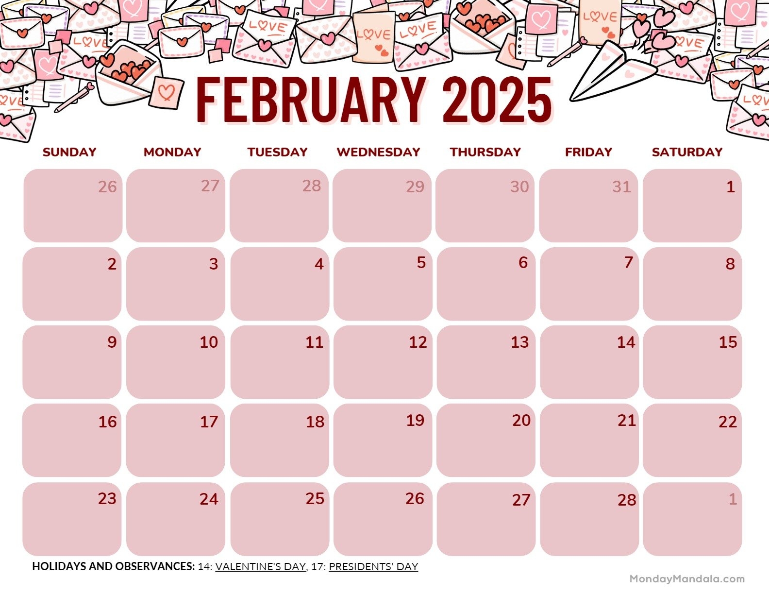 printable february 2025 calendar