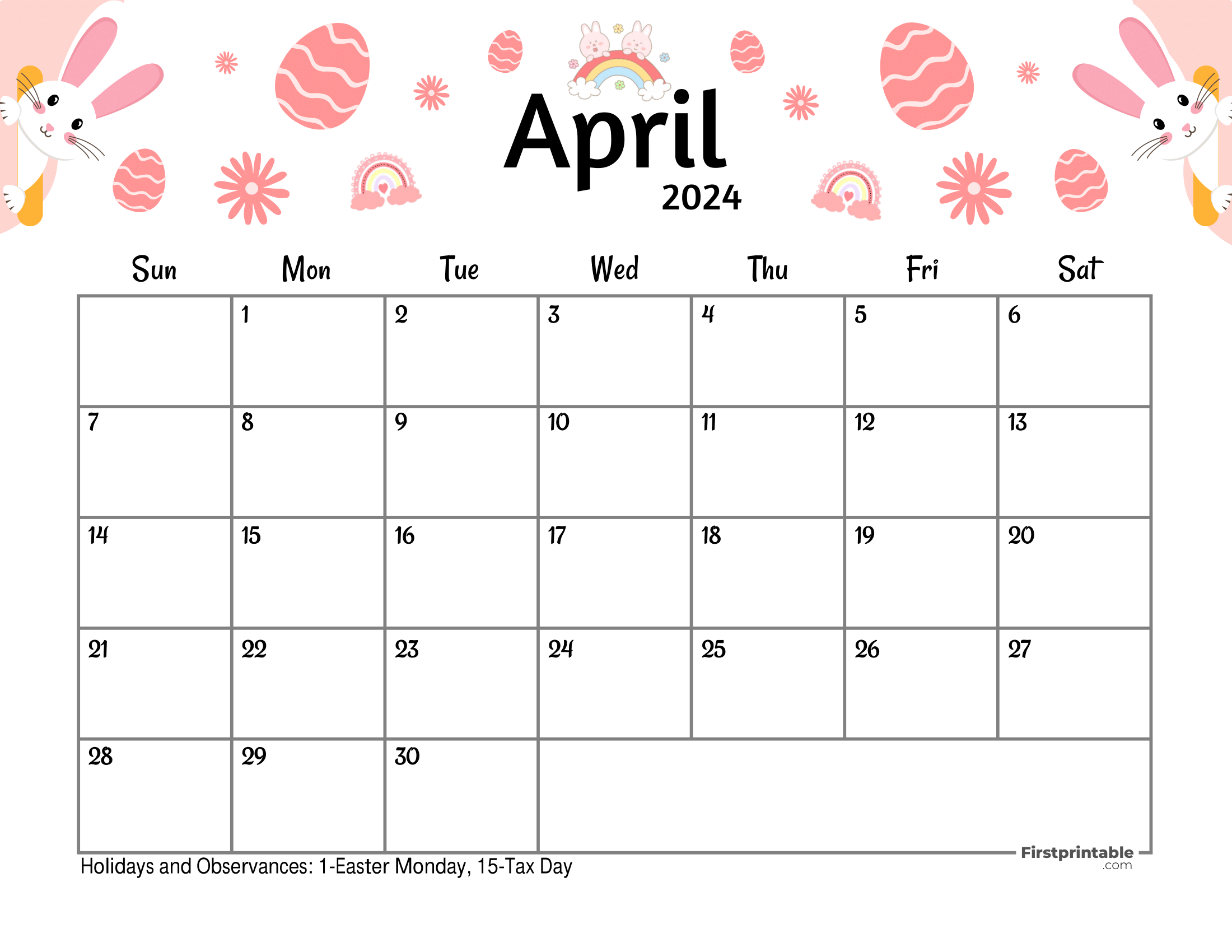 Free Printable Editable Fillable April Calendars 2024 With Holidays 