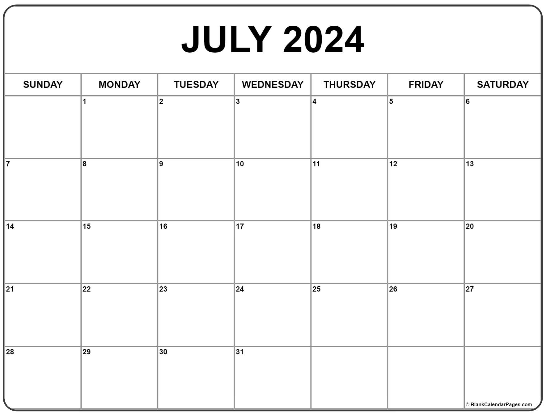 July 2024 Calendar Free Printable Calendars
