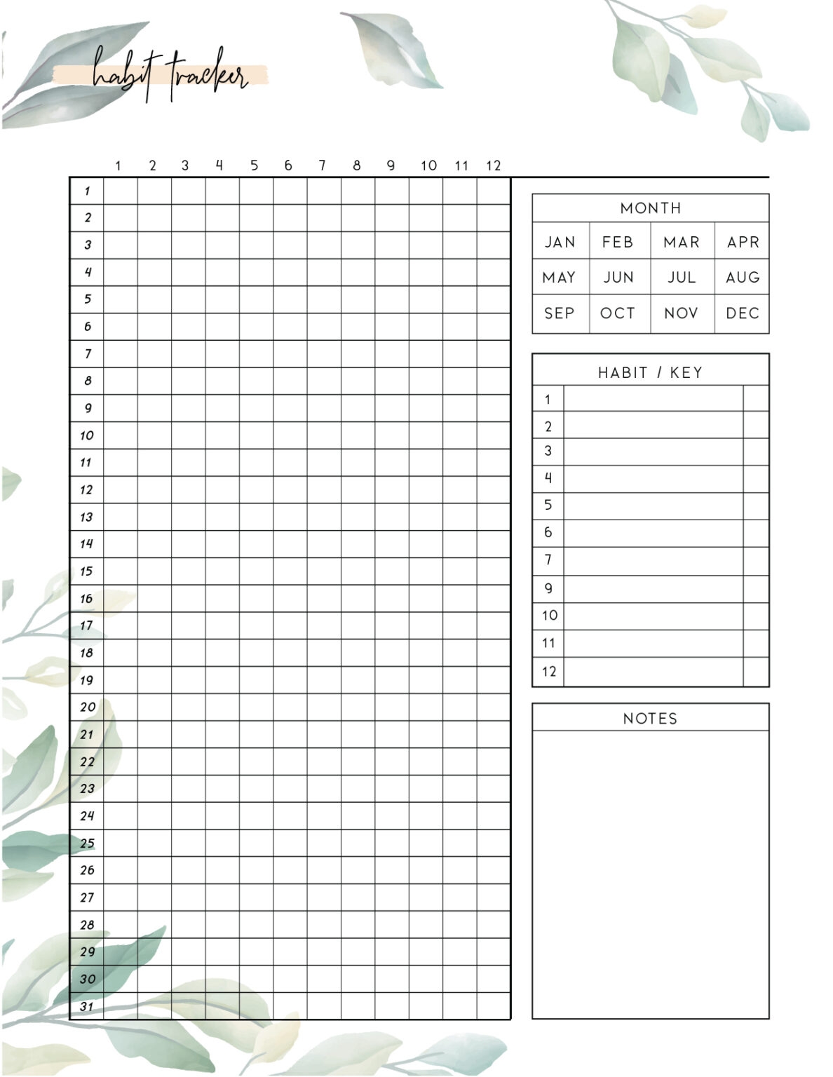 printable habit tracker