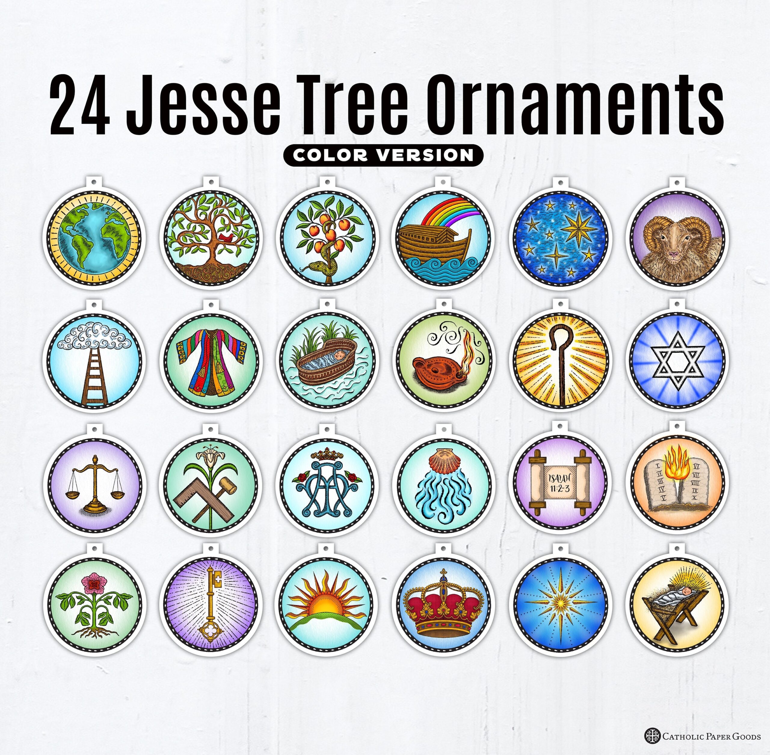24 Jesse Tree Printable Color Ornaments PDF Full Color Ornaments Catholic Printable Ornaments Instant Download Advent Decor Jesse Tree Etsy