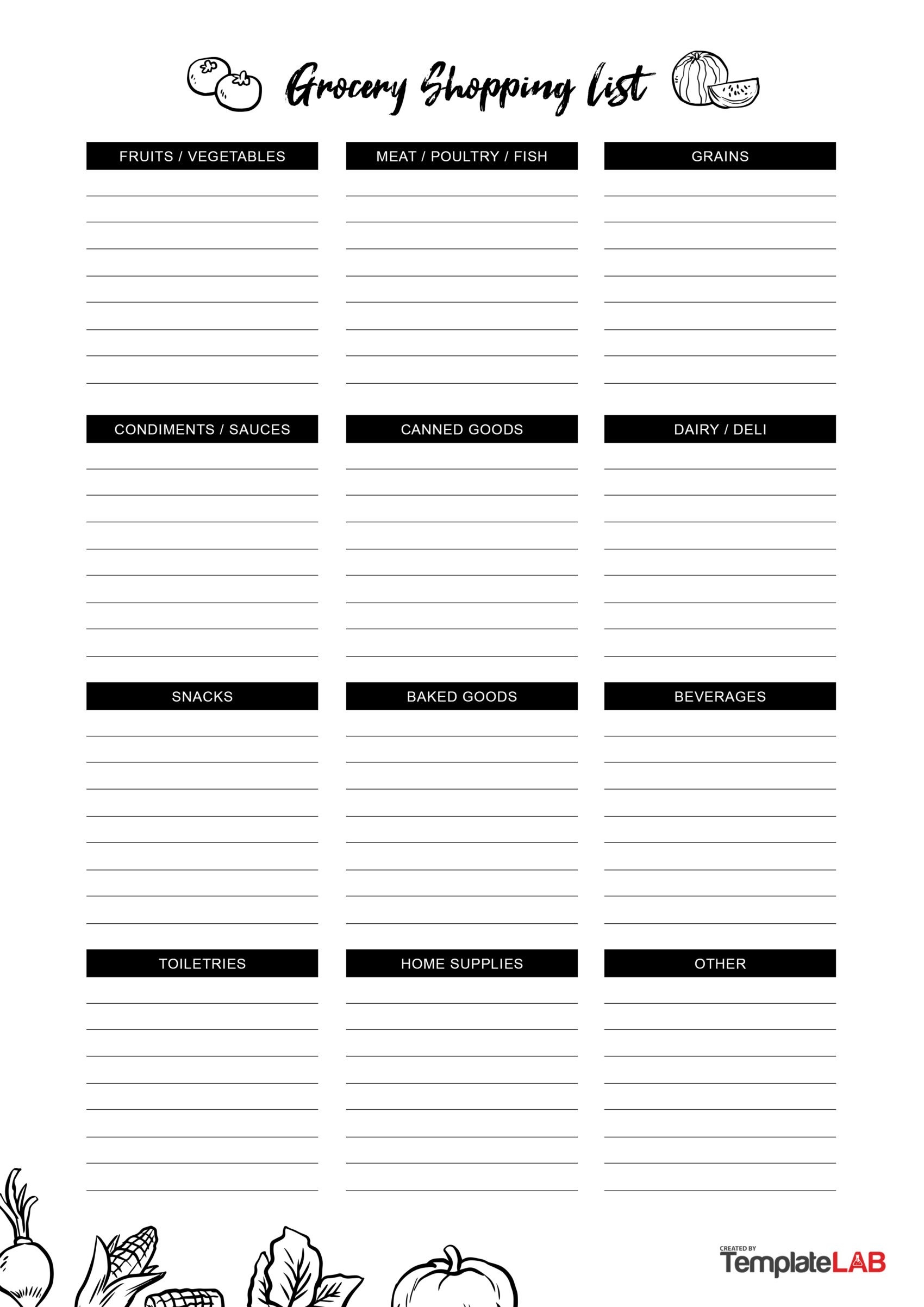 free printable grocery shopping list