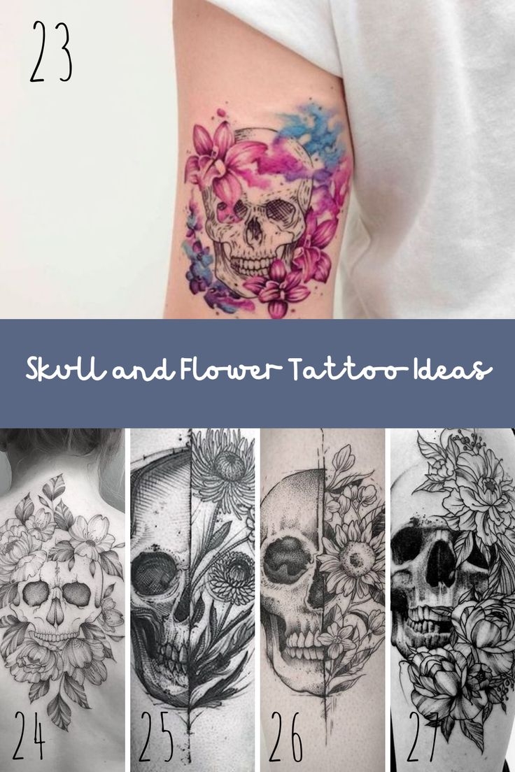 tattoos with skulls and flowers tattoos with skulls and flowers
