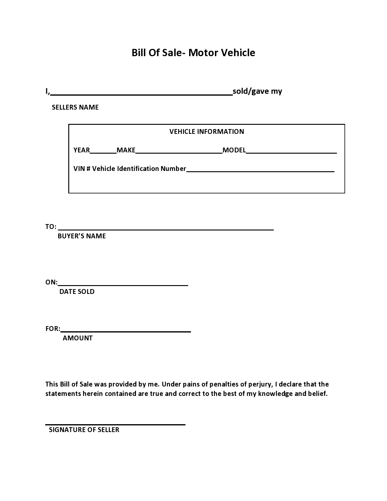 40 Printable Bill Of Sale For A Car Samples Word PDF 
