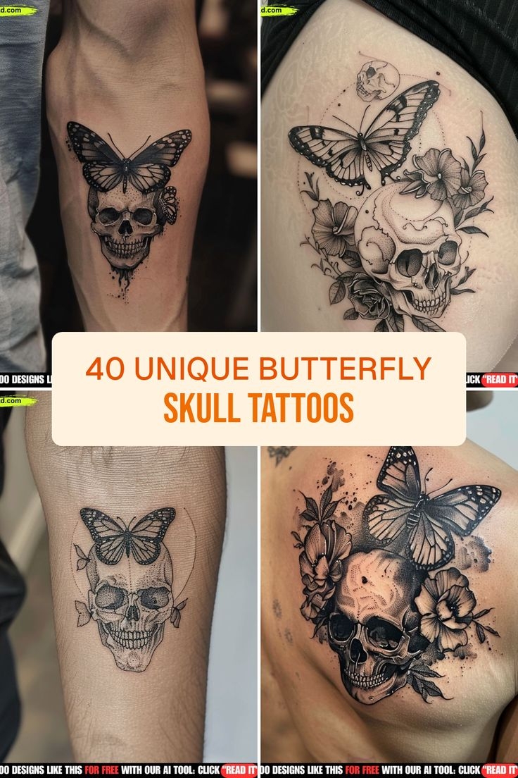 40 Unique Butterfly Skull Tattoos