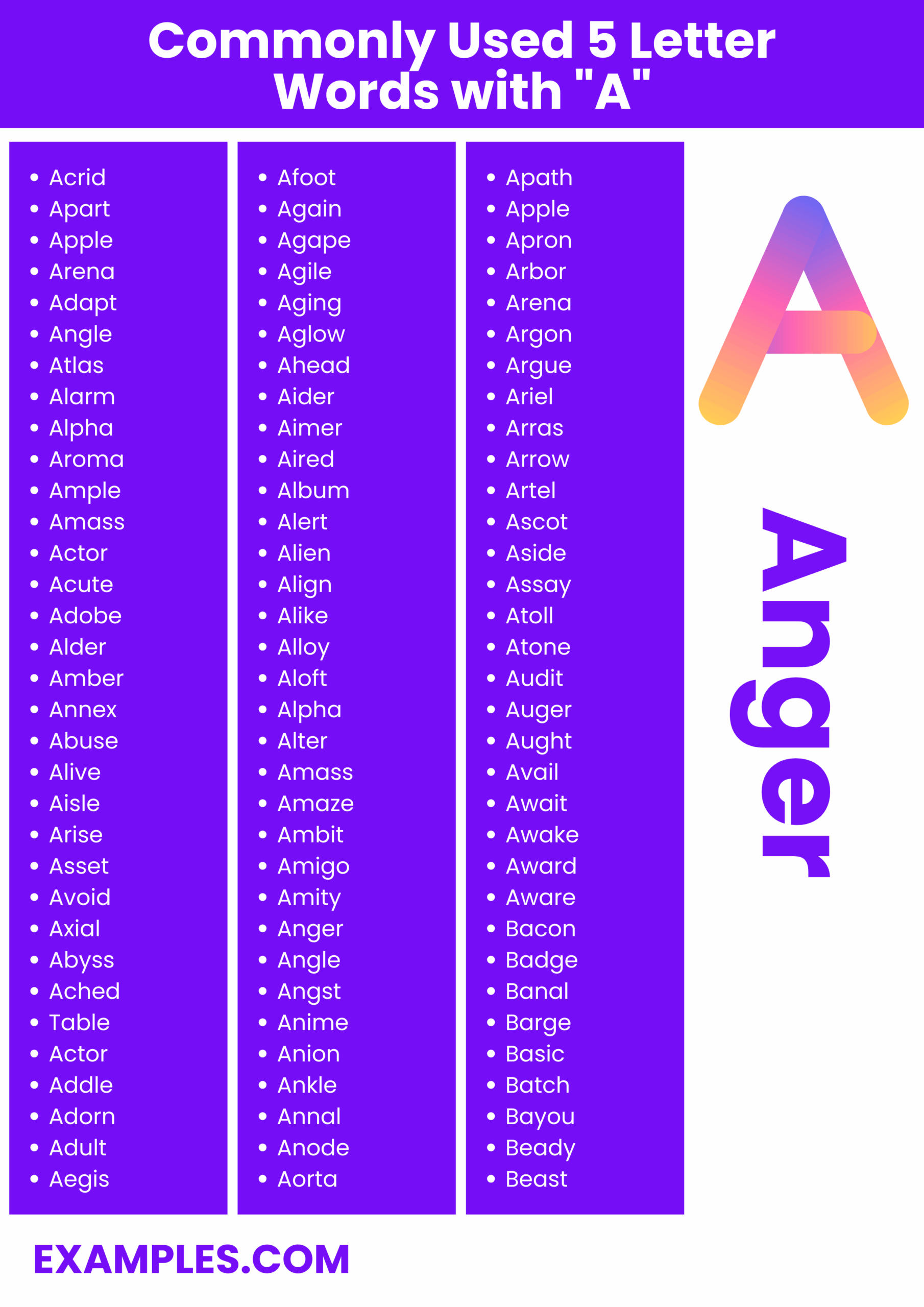 450 5 Letter Words With A List Meaning PDF