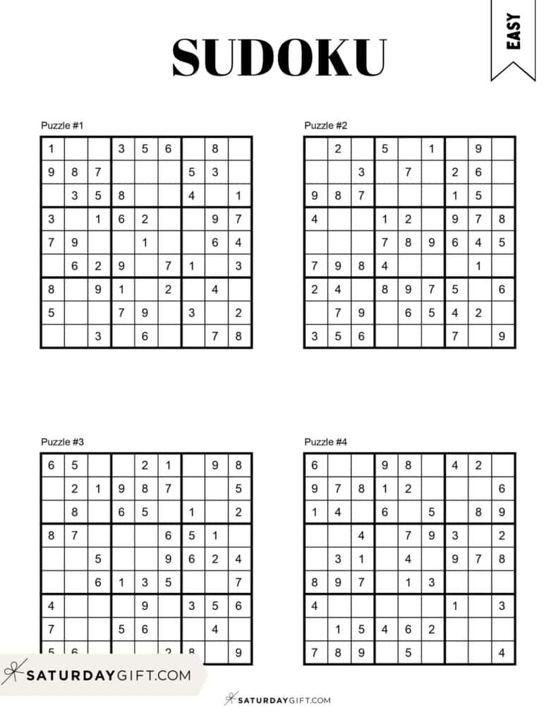 72 Free Printable Sudoku Puzzles SaturdayGift