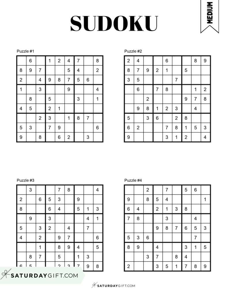72 Free Printable Sudoku Puzzles SaturdayGift