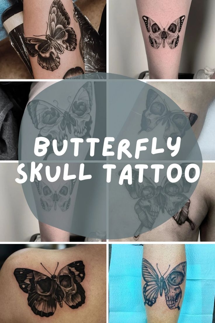 skull tattoos with butterflies