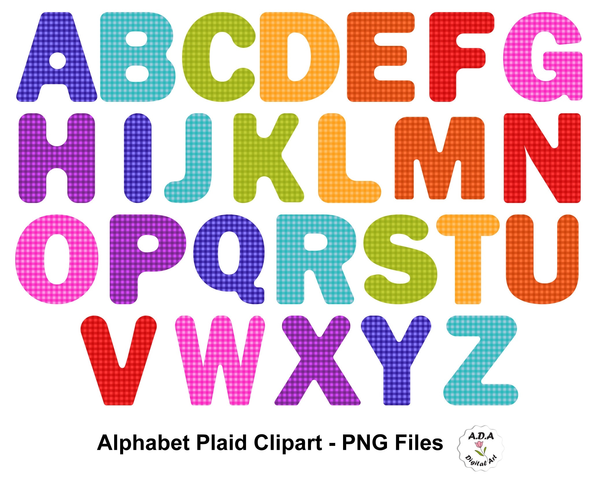 Alphabet Plaid Clipart Alphabet Letters Clip Art Colorful Letters Digital Alphabet Clipart Commercial Use Etsy Denmark
