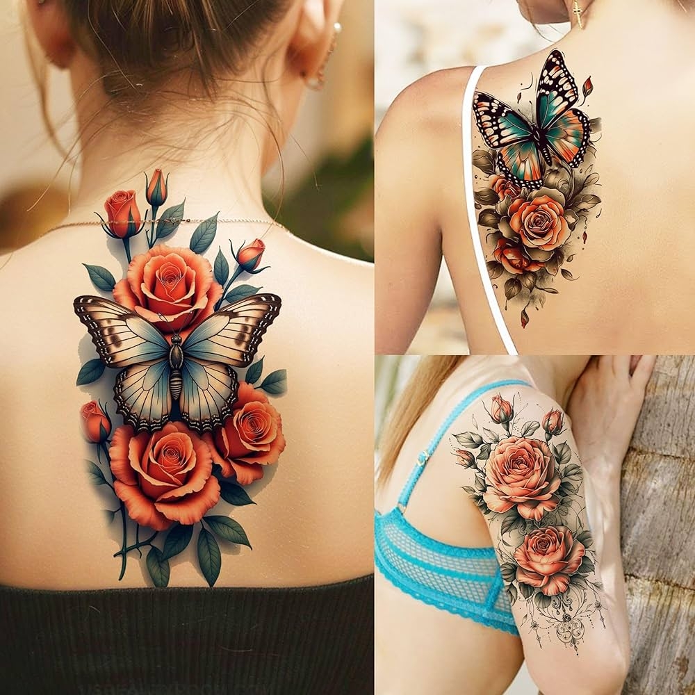 Amazon 69 Sheets Watercolor 3D Rose Flowers Temporary Tattoos For Women Girls Adults Realistic Peony Florals Fake Tattoo Stickers Dreamcatcher Colorful Bulk Half Arm Sleeve Tattoo Butterfly Tiger Beauty 