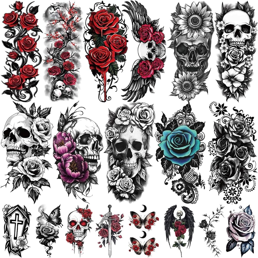 Amazon 77 Sheets Skull Flower Realistic Temporary Tattoos For Women Men Adult Large Rose Bones Flowers Floral Fake Tattoos Girl Skeleton And Spooky Halloween Temp Tatoo Sticker Thigh Back Leg Amazon 77 Sheets Skull Flower Realistic Temporary Tattoos For Women Men Adult Large Rose Bones Flowers Floral Fake Tattoos Girl Skeleton And Spooky Halloween Temp Tatoo Sticker Thigh Back Leg