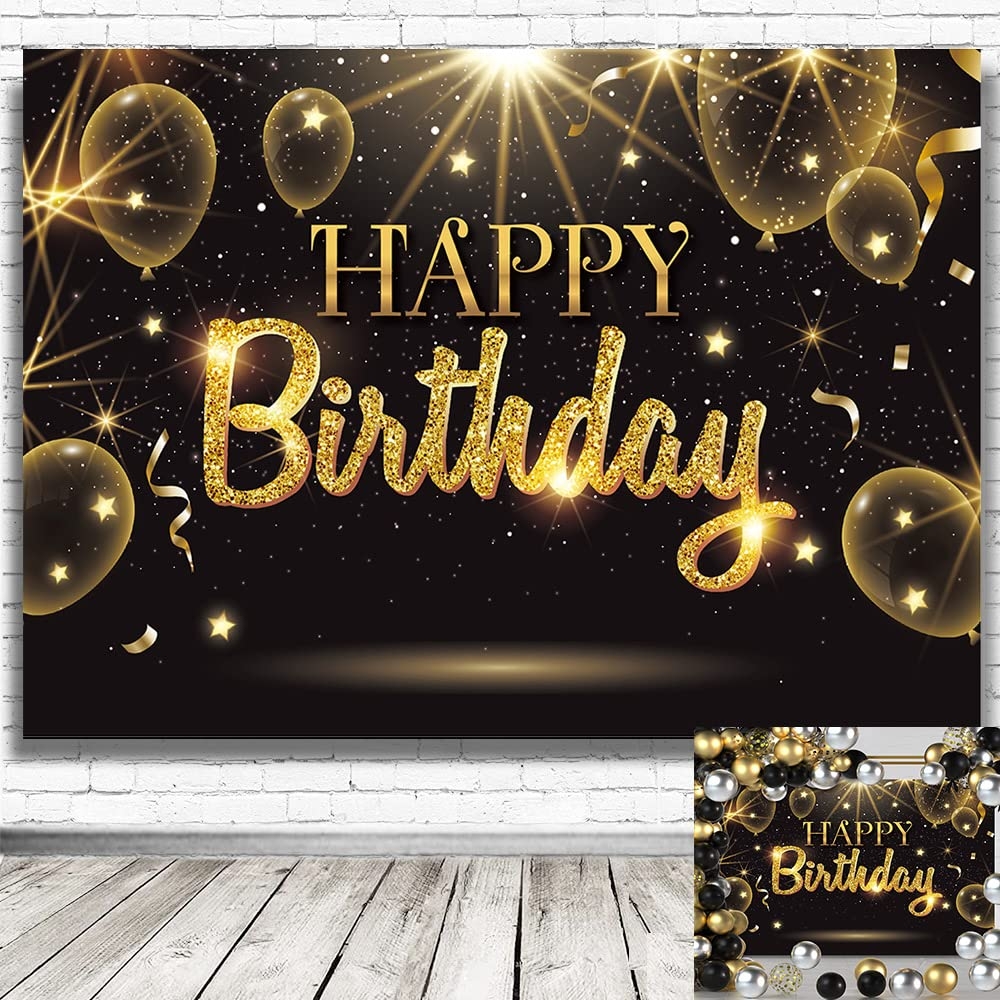 Amazon IIILUYOT Black Gold Happy Birthday Party Decorations Backdrop Golden Balloons Glitter Star Birthday Party Photo Background Banner Extra Large Wall Decor Props Party Supplies 6 4 2ft Electronics