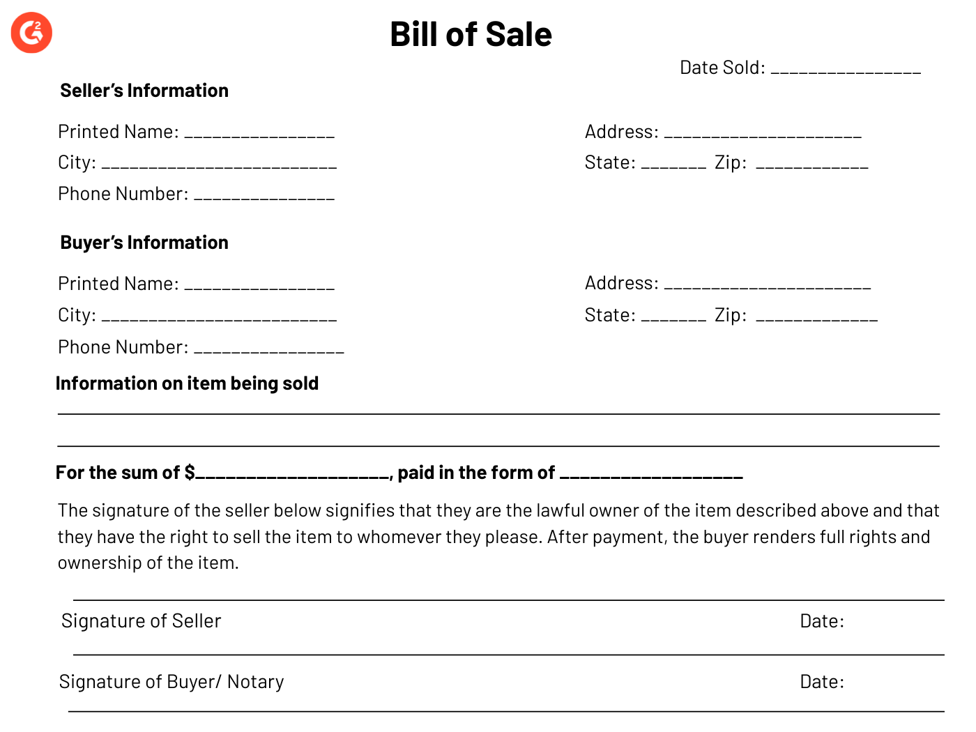Bill Of Sale Template Complete Checklist And Free Copy Bill Of Sale Template Complete Checklist And Free Copy