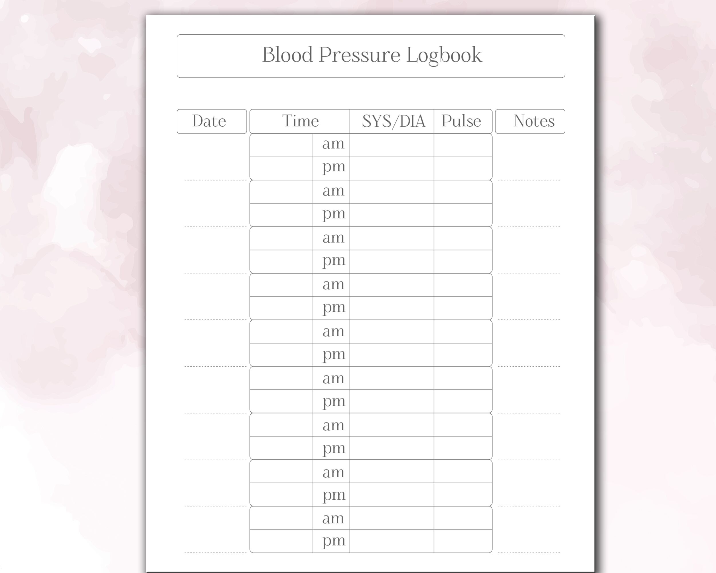 free printable blood pressure log