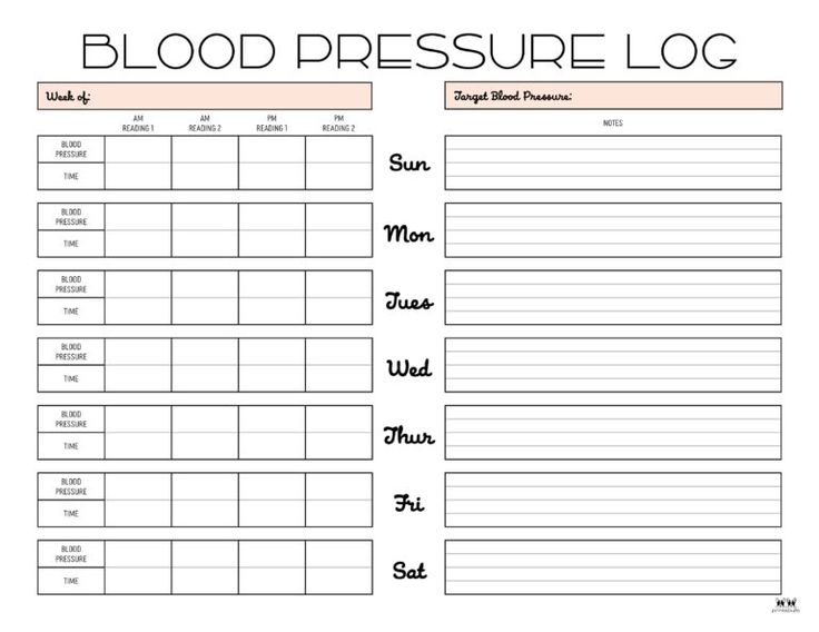 Blood Pressure Logs 25 FREE Printables Printabulls