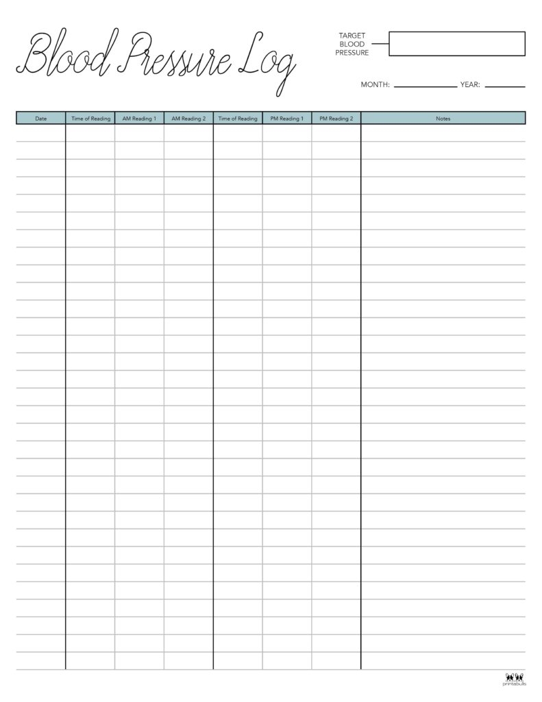 free printable blood pressure and pulse log pdf