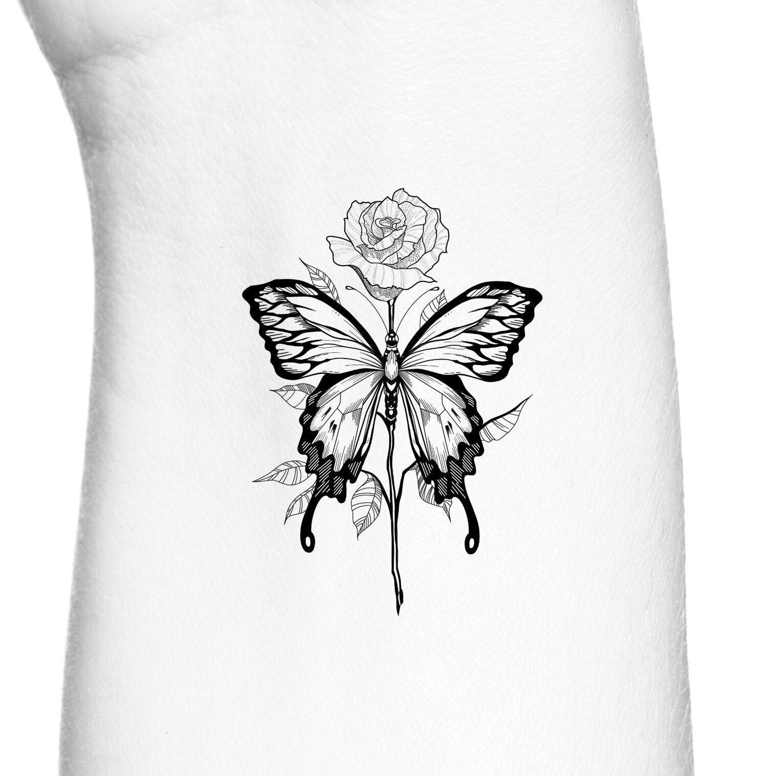 Butterfly Rose With Stem Outline Temporary Tattoo Insect Tattoo Etsy Israel Butterfly Rose With Stem Outline Temporary Tattoo Insect Tattoo Etsy Israel