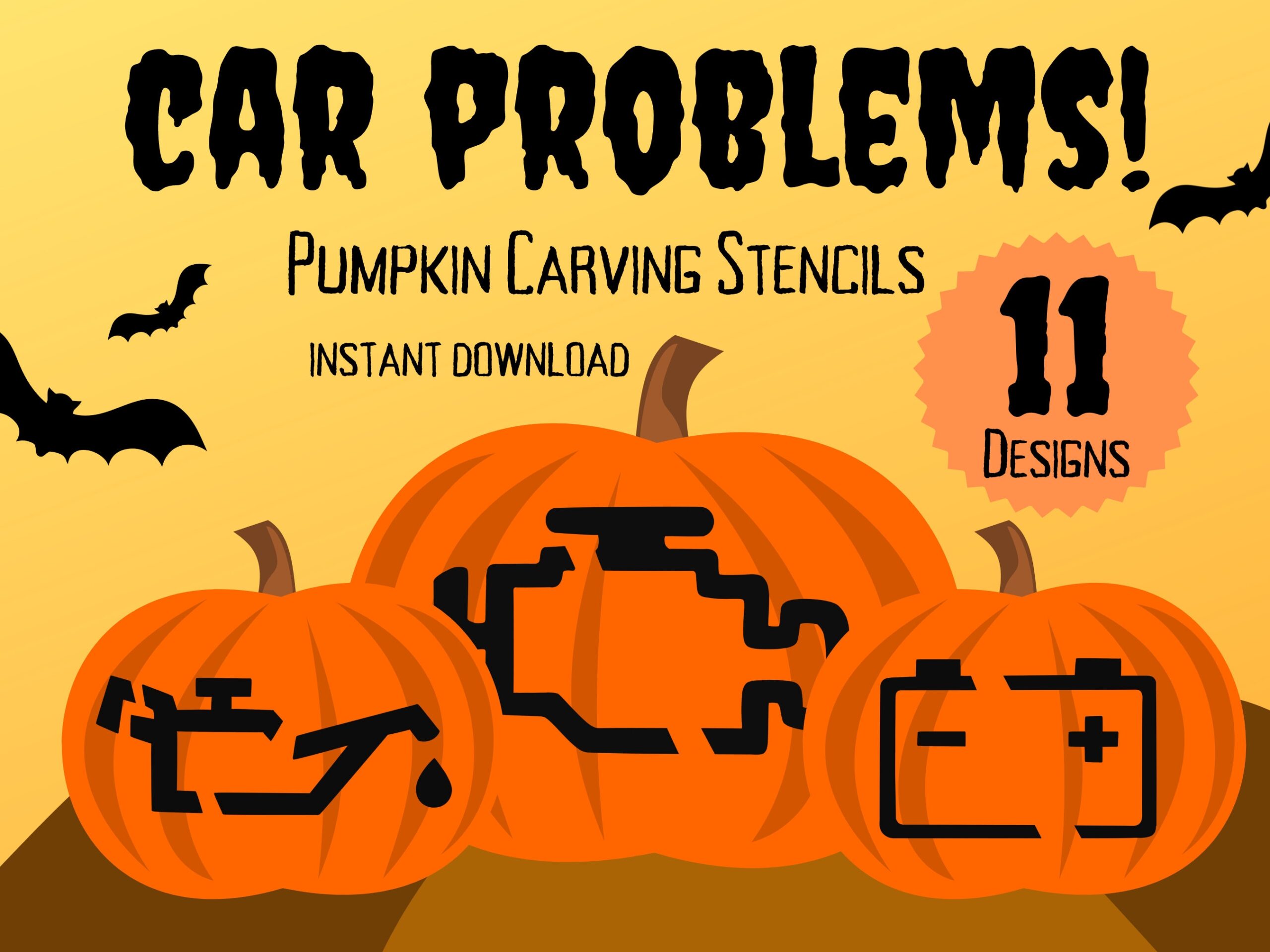 Car Problems Pumpkin Carving Stencils 11 Unique Car Warning Lights Halloween Jack O lantern Carving Patterns Etsy