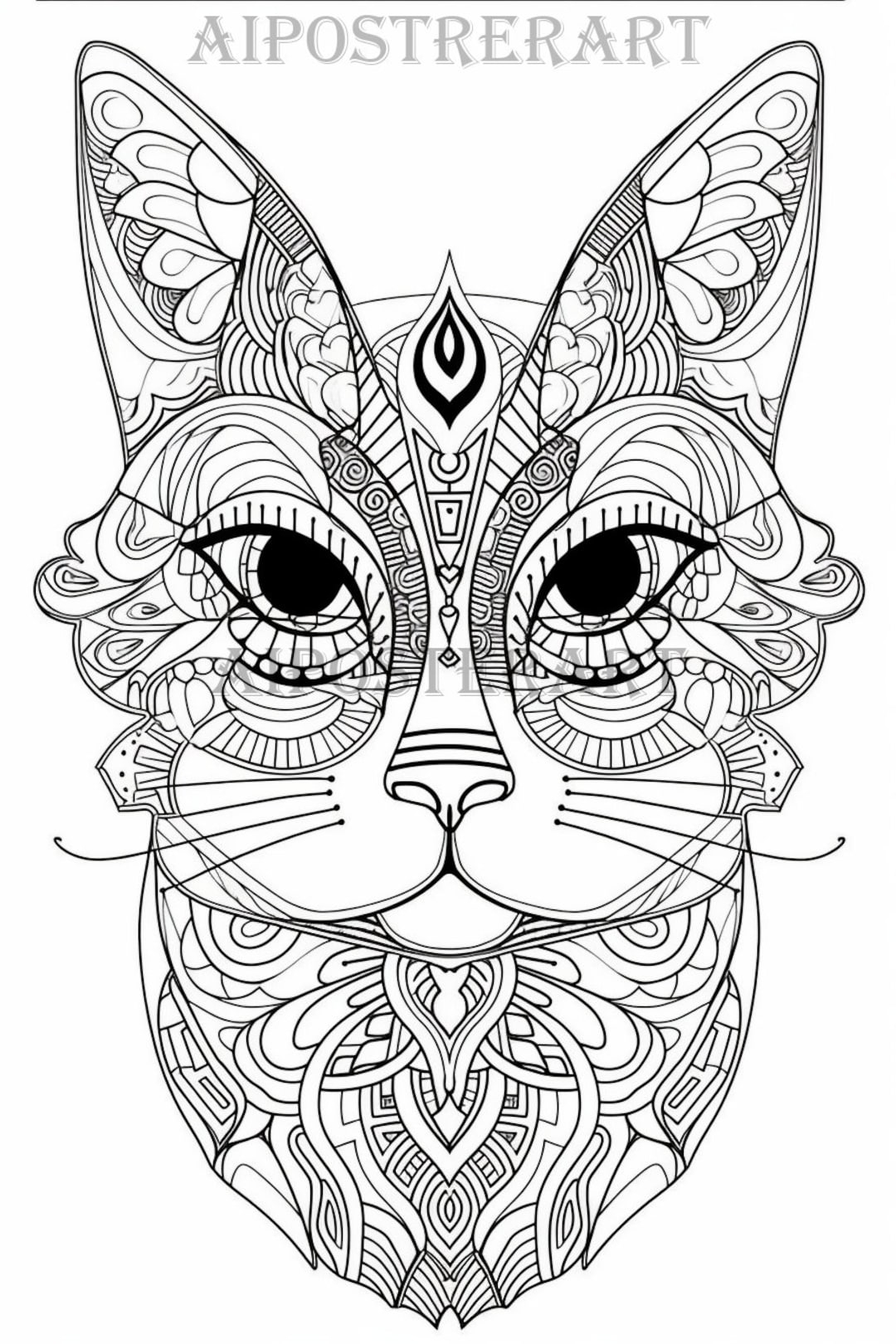 Cat Coloring Page For Adults Printable Adult Coloring Page Advanced Coloring Animal Coloring Digital File High Res 5376x8064 Pixels Etsy