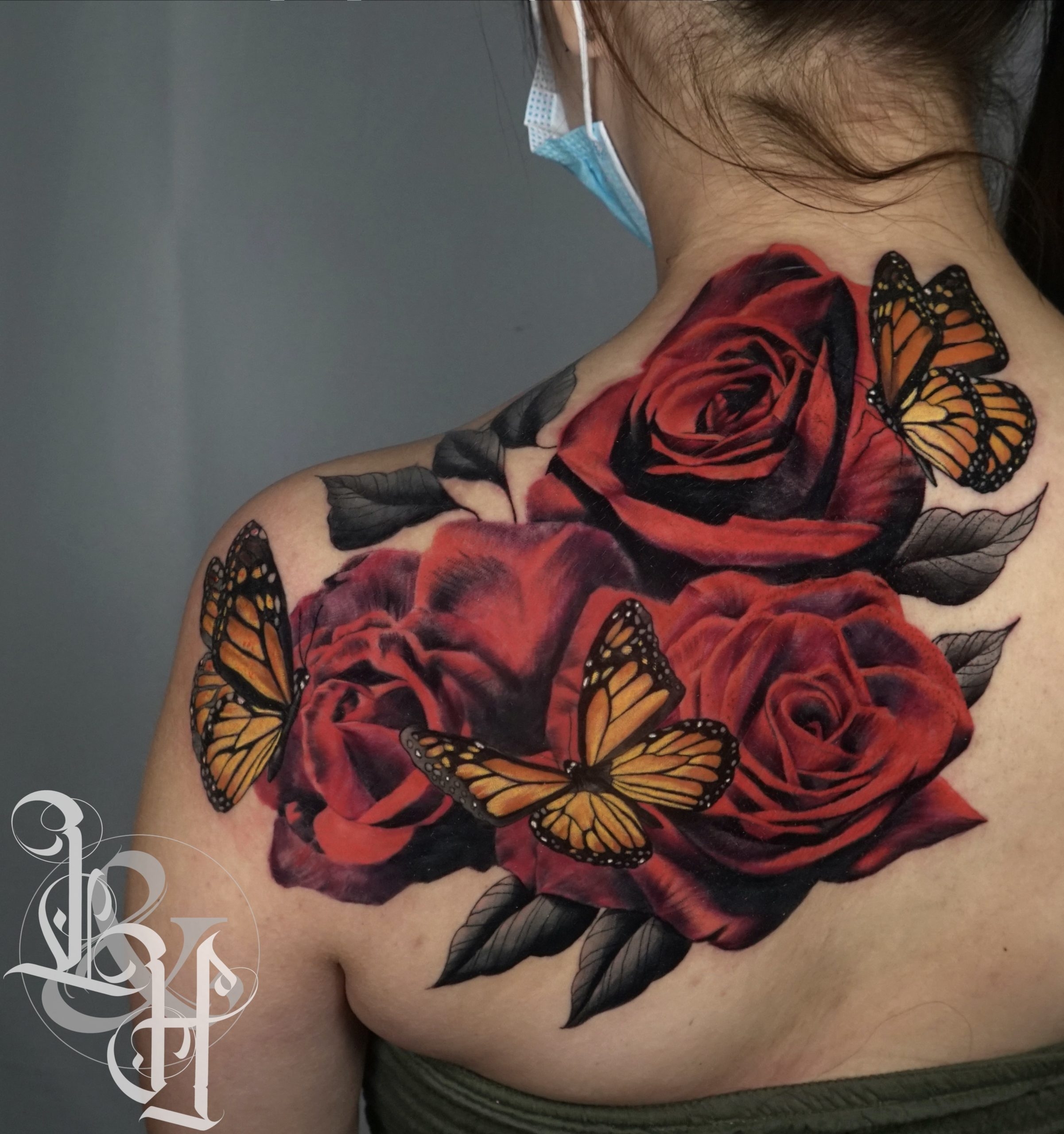 Color Realistic Roses And Butterflies Tattoo Love N Hate