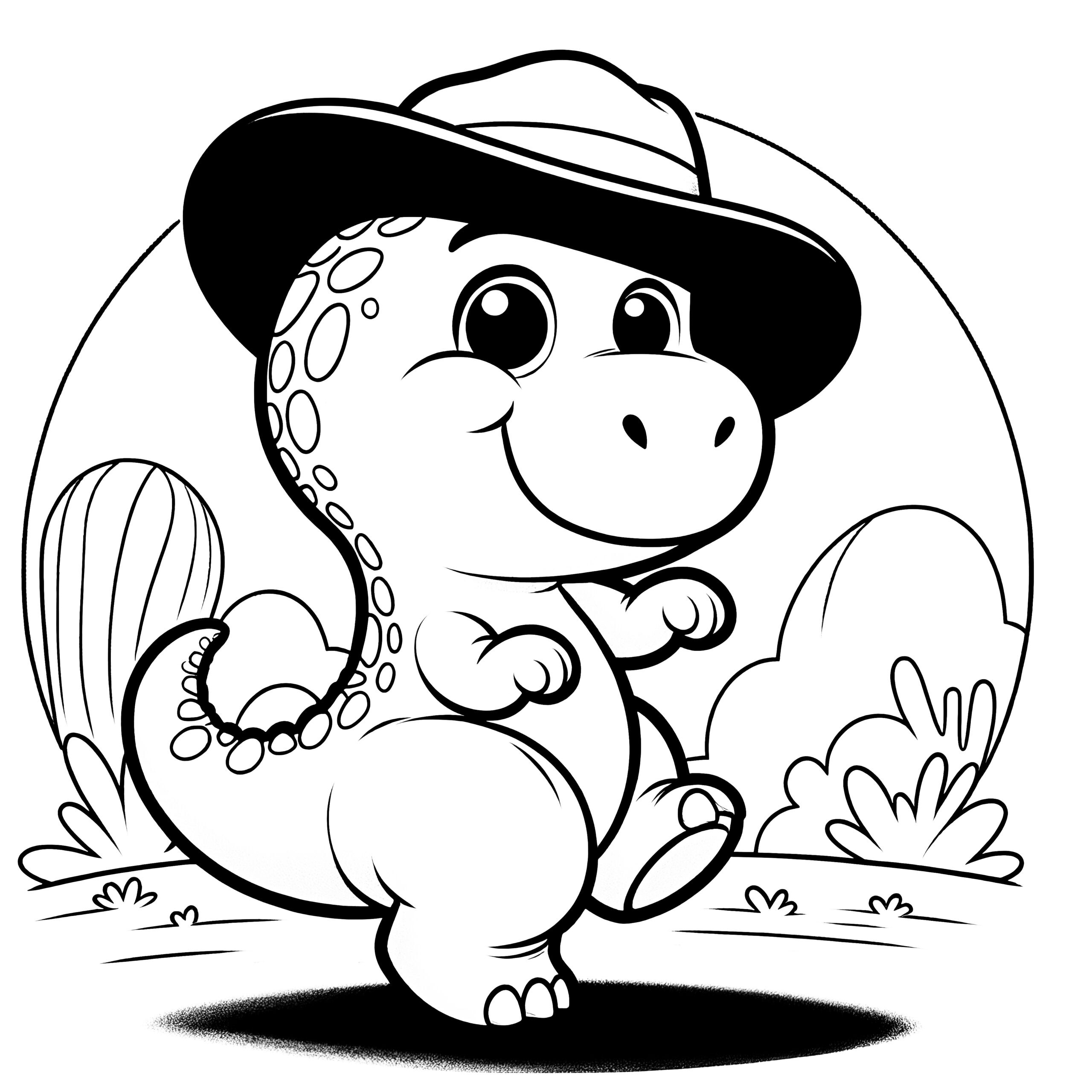 Coloring Page Little Dinosaur Dancing With Hat