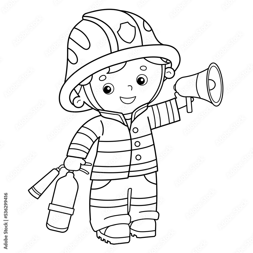Coloring Page Outline Of Cartoon Fireman Or Firefighter With A Megaphone Or Horn And Fire Extinguisher Profession Coloring Book For Kids Stock Vector Adobe Stock Coloring Page Outline Of Cartoon Fireman Or Firefighter With A Megaphone Or Horn And Fire Extinguisher Profession Coloring Book For Kids Stock Vector Adobe Stock