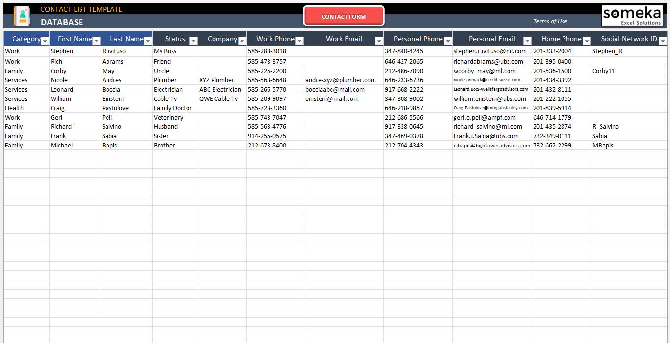 professional contact list how many professional contact list how many