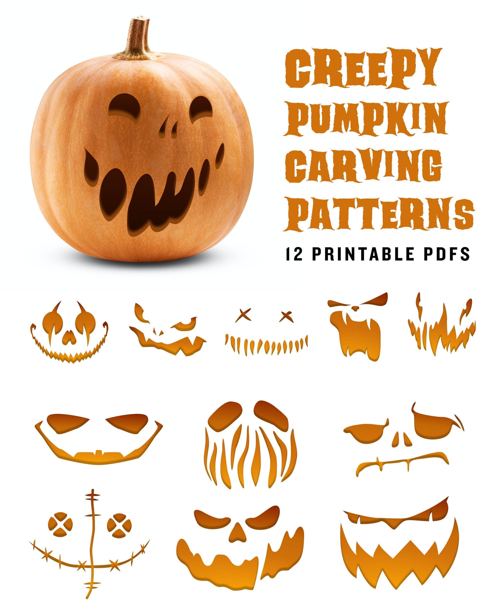 Creepy Pumpkin Carving Patterns Scary Jack o lantern Printable Templates For Your Halloween Decor Etsy Norway