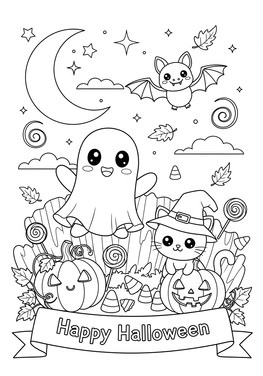 Cute Halloween Color Pages For Kids Free Printables