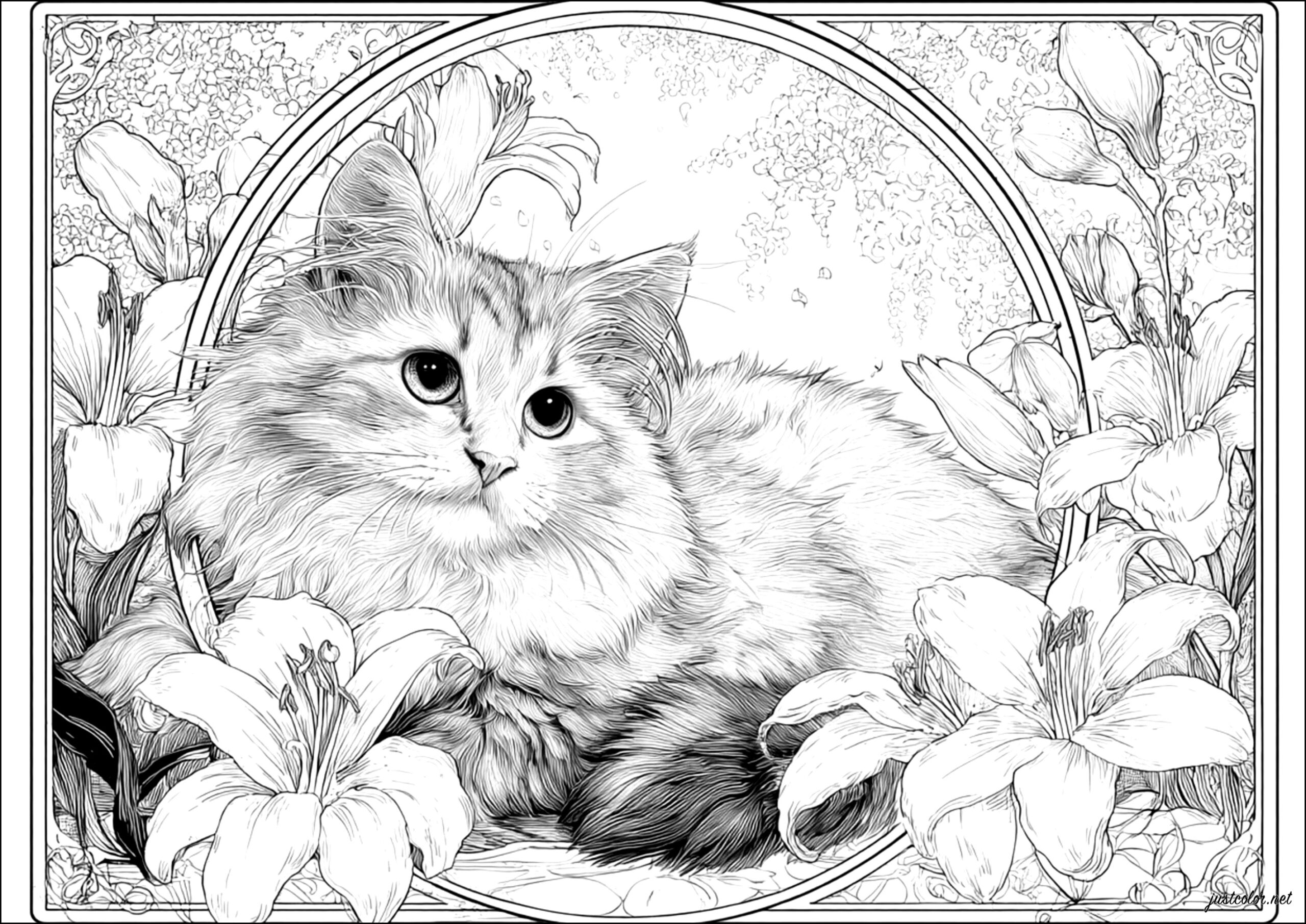 Cute Retro style Cat Cat Coloring Pages For Adults