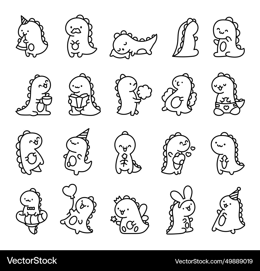 Cute Smiling Kawaii Dinosaur Coloring Page Royalty Free Vector VectorStock