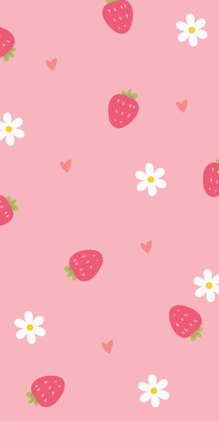 Cute Wallpapers For Girls Feminine Girly Femme Baby Pink Strawberries And Flowers And Hearts Pattern Free IPhone Wallpaper 4K HD 2025