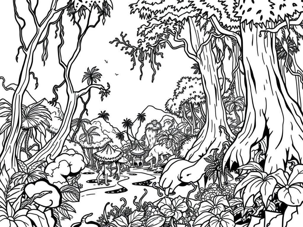 Dinosaur Jungle Coloring Page Free Printable Coloring Page