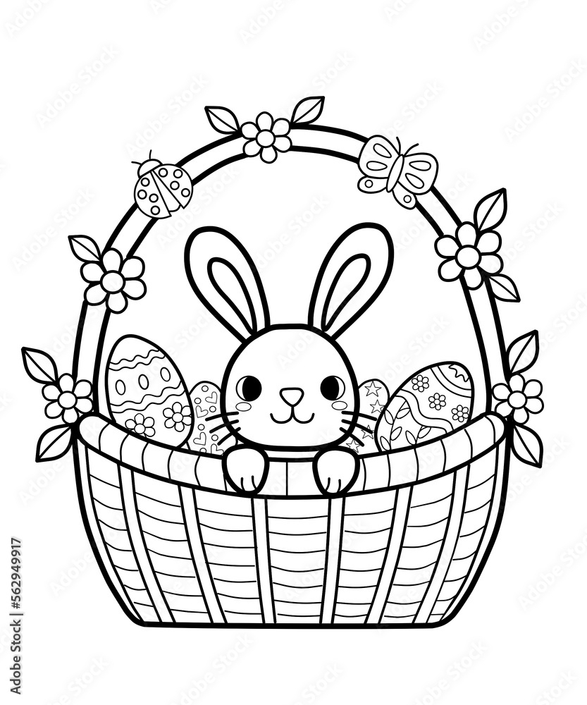 Easter Bunny Coloring Pages For Kids Painting For Kindergarten And Elementary School Children Children s Coloring Activity Sheet Cute Illustration To Color Stock Illustration Adobe Stock