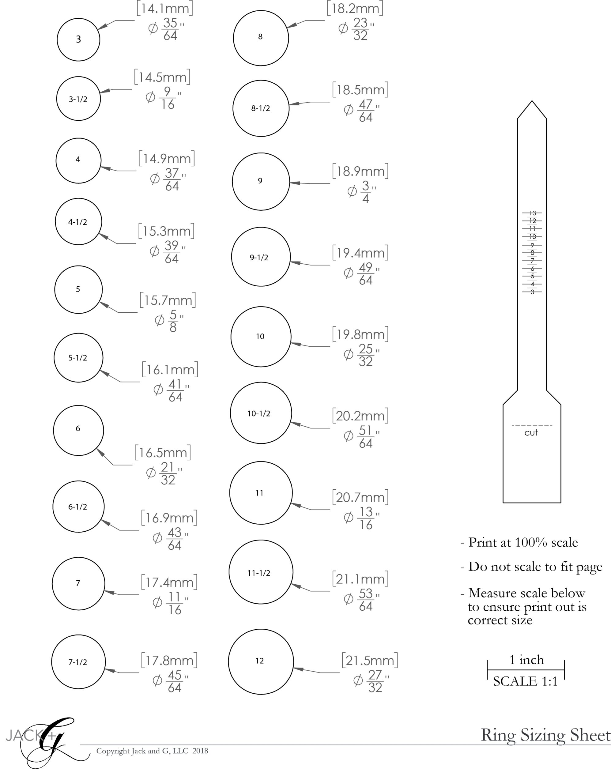 Finger Ring Sizer Print Printable Ring Chart In Inches Size Chart Printable How To Use A
