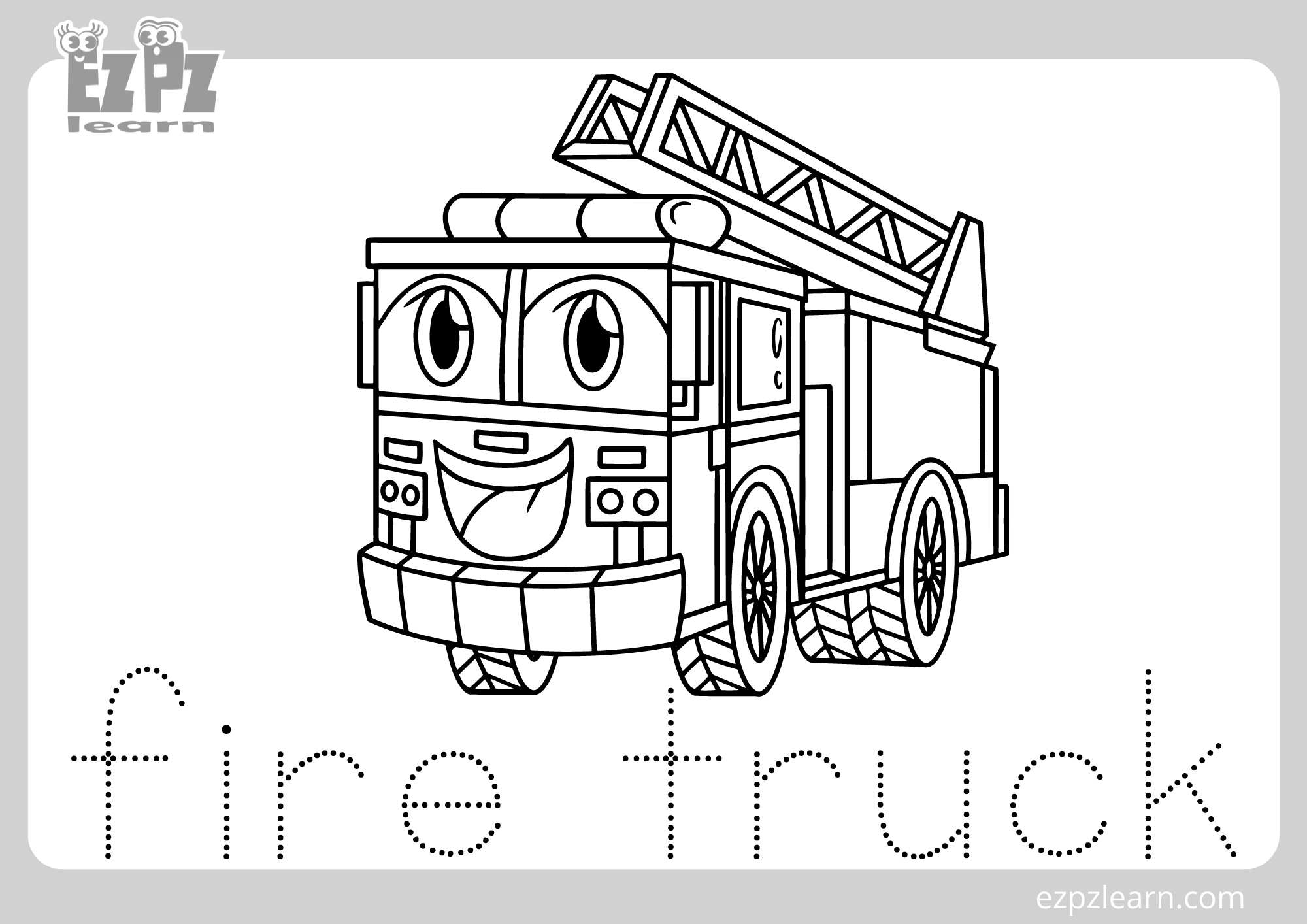 Fire Truck Coloring Page For Kids Free PDF Download Ezpzlearn
