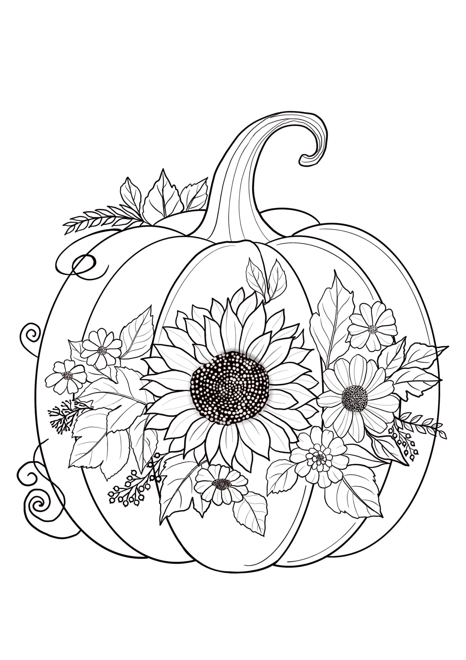 Floral Pumpkin Coloring Pages Fall Autumn Leaves PDF Etsy