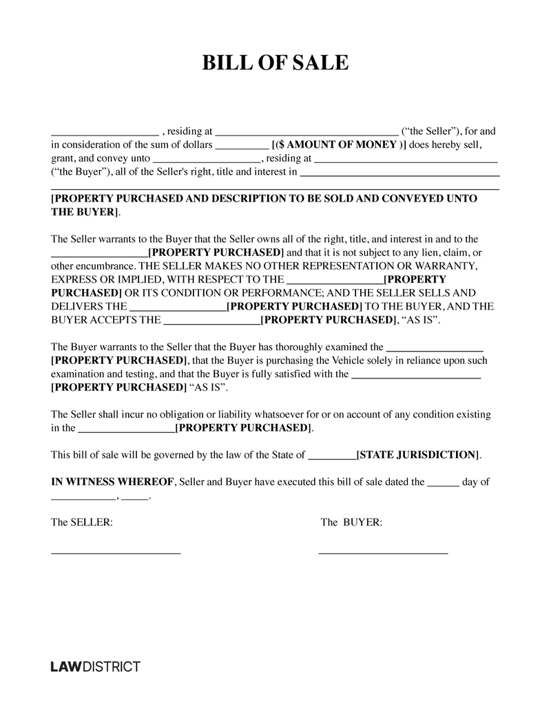 Free Bill Of Sale Templates US PDF Word Form Lawdistrict Free Bill Of Sale Templates US PDF Word Form Lawdistrict