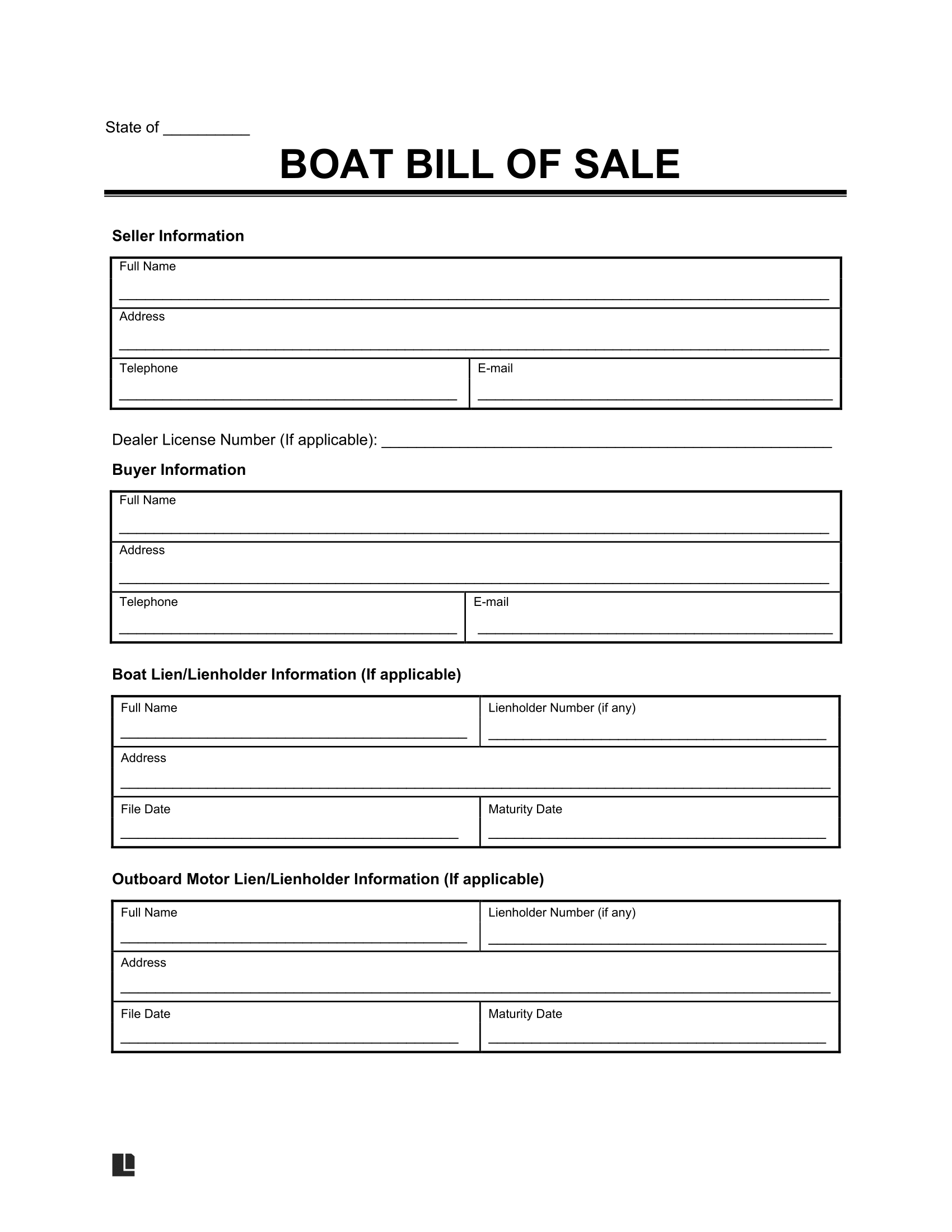 Free Boat Motor Trailer Bill Of Sale Template