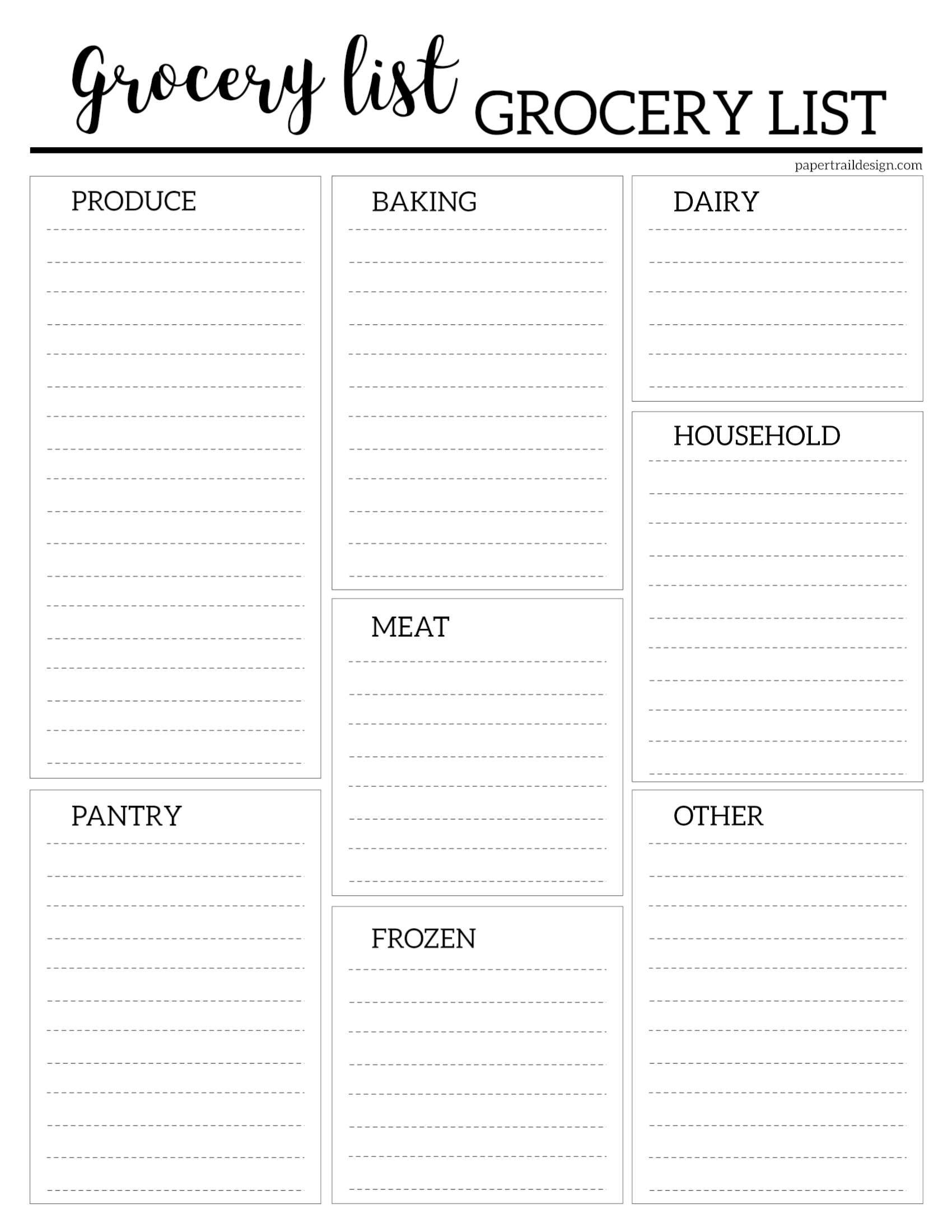 grocery list template free