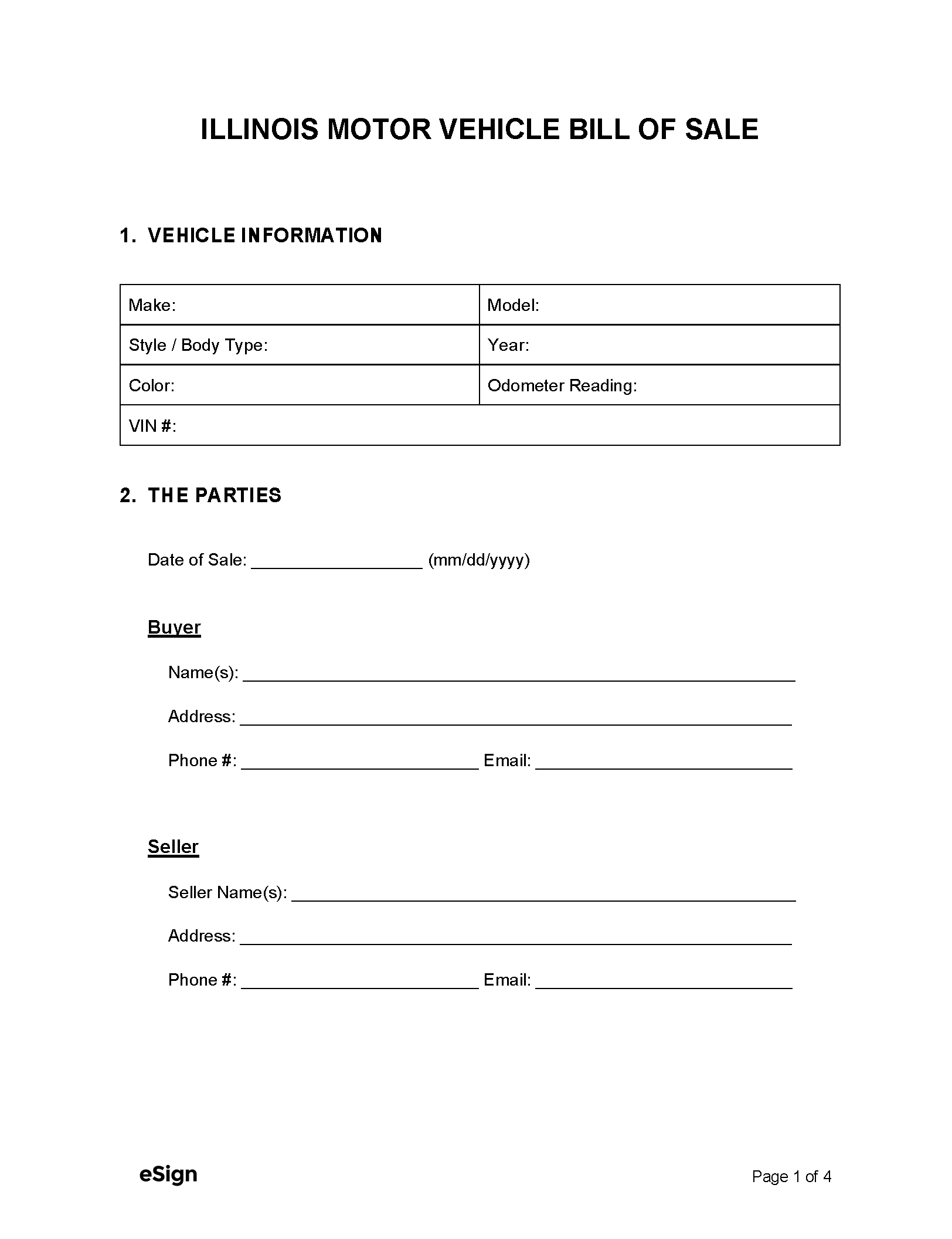 Free Illinois Motor Vehicle Bill Of Sale Form PDF Word Free Illinois Motor Vehicle Bill Of Sale Form PDF Word