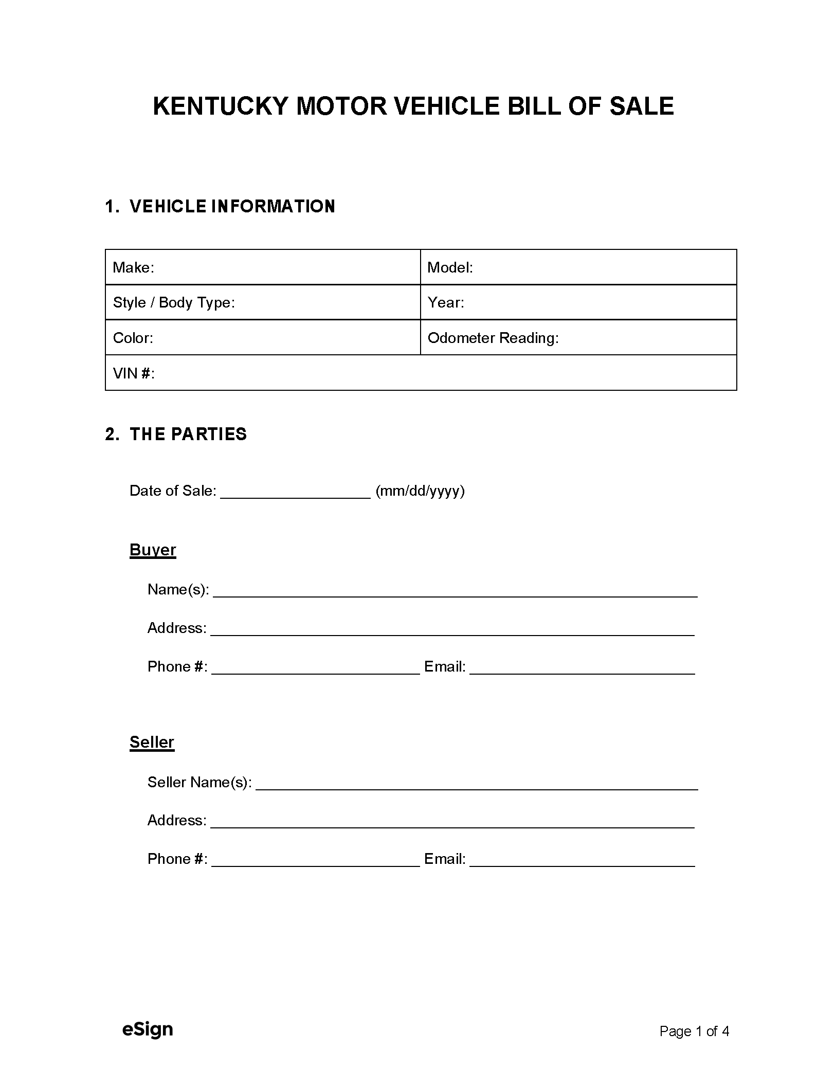 Free Kentucky Motor Vehicle Bill Of Sale Form PDF Word Free Kentucky Motor Vehicle Bill Of Sale Form PDF Word